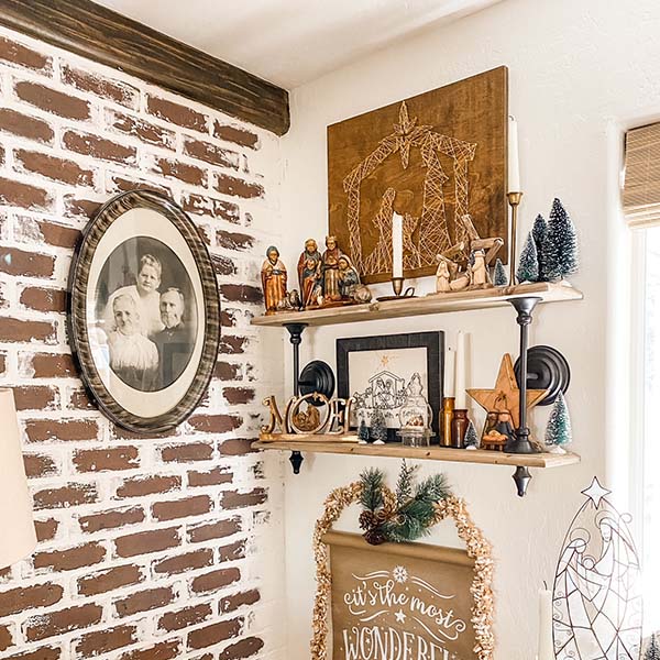 Two-Tiered Wooden and Metal Wall Shelf