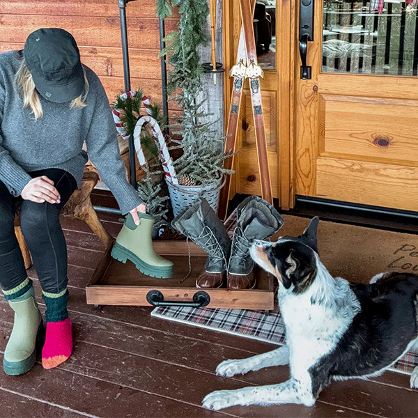 Rustic Wooden Shoe Tray With Wheels