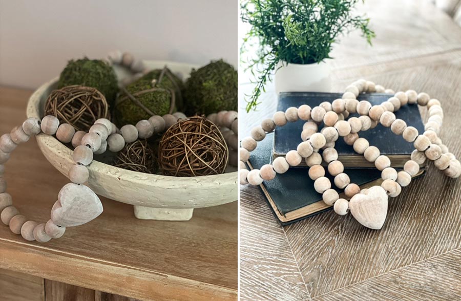 LONG Chunky Wooden Bead Heart Garland