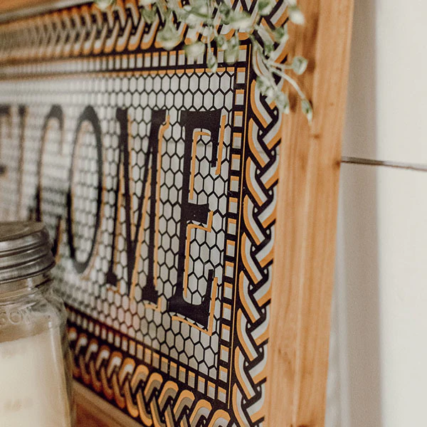 Glass Welcome Sign with Wood Frame