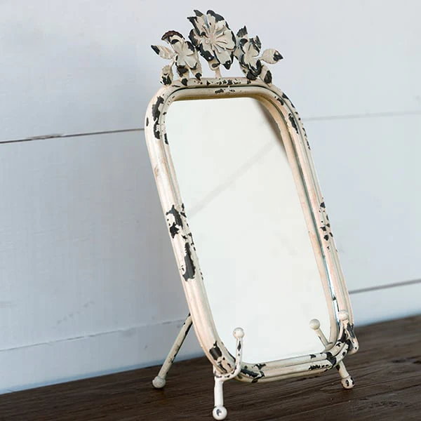 Standing Mirror With Metal Flowers
