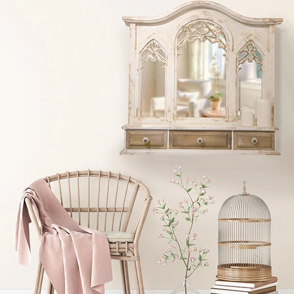 Distressed Mirror Wall Shelf