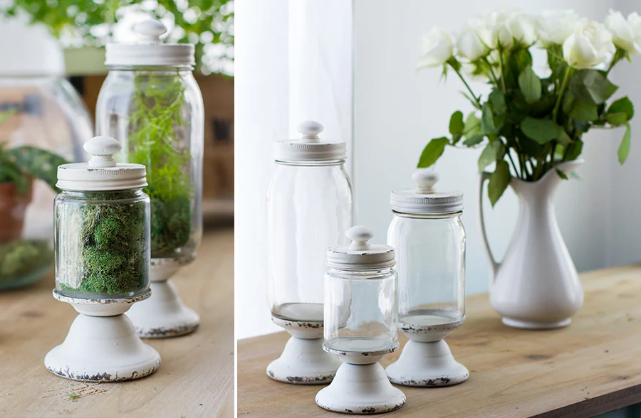 Distressed Glass Apothecary Canisters, Set of 3