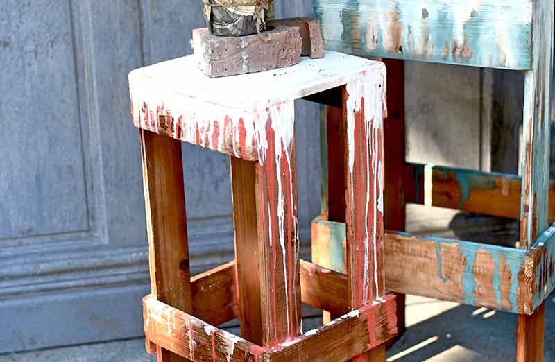 Wooden Painter Side Tables  Set of 2