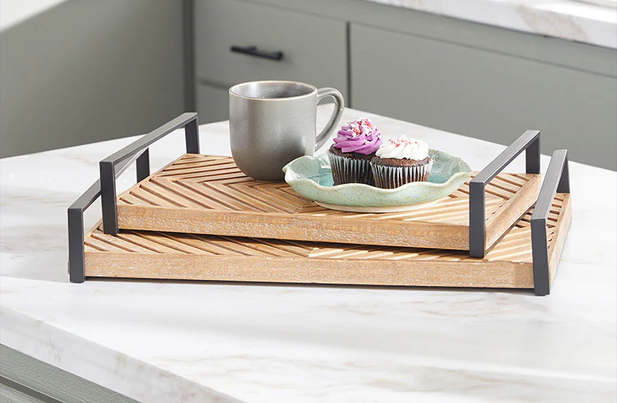 Wooden Bed and Breakfast Nesting Trays, Set of 2