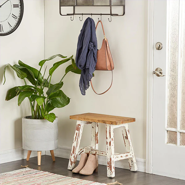 Distressed Whitewashed Stool