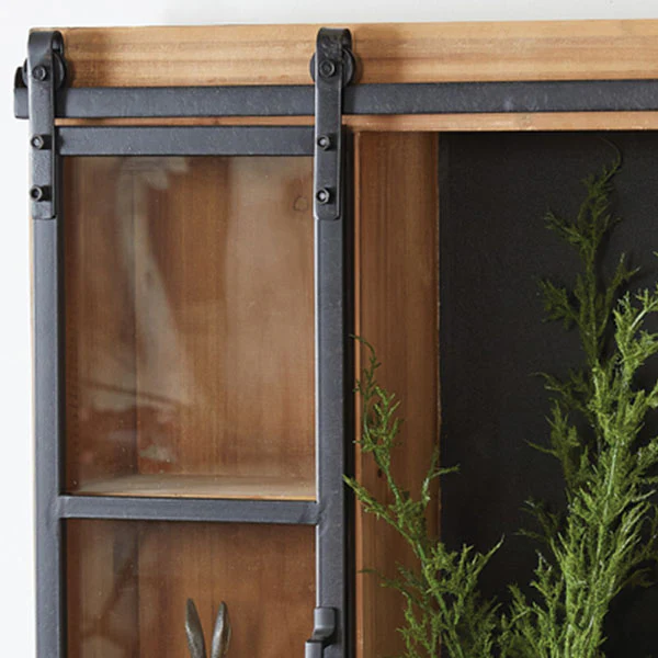 Rustic Glass Barn Door Wall Cabinet