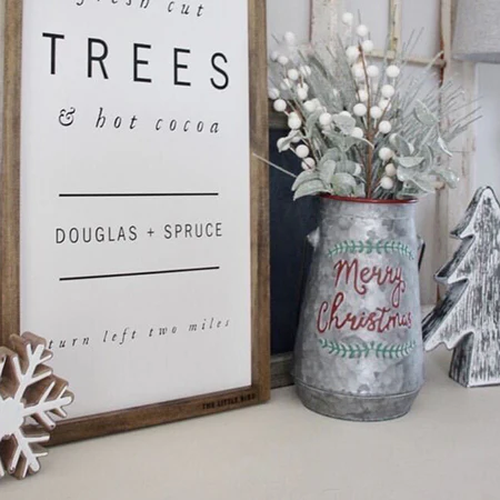 Merry Christmas Galvanized Canister With Handle