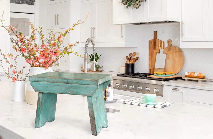Sage Green Distressed Wooden Riser Stool