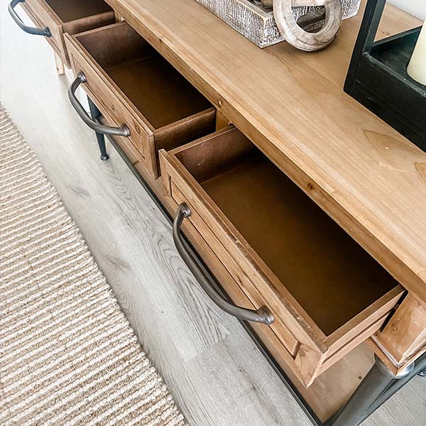 Natural Wooden Buffet Table with Drawers