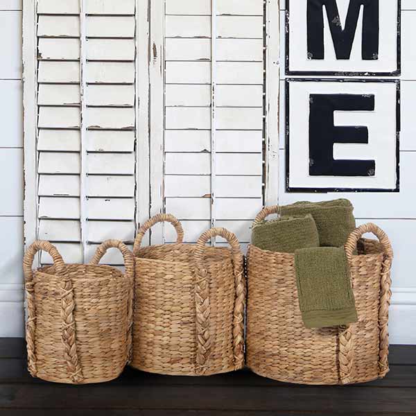 Natural Hyacinth Baskets  Set of 3