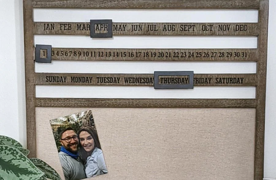 Wooden Sliding Wall Calendar with Bulletin Board