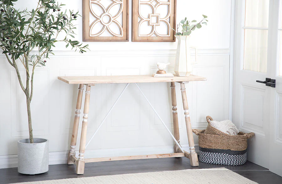 Light Brown Wood Farmhouse Console Table
