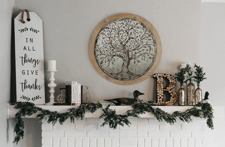 Wooden Framed Embossed Metal Wall Medallion