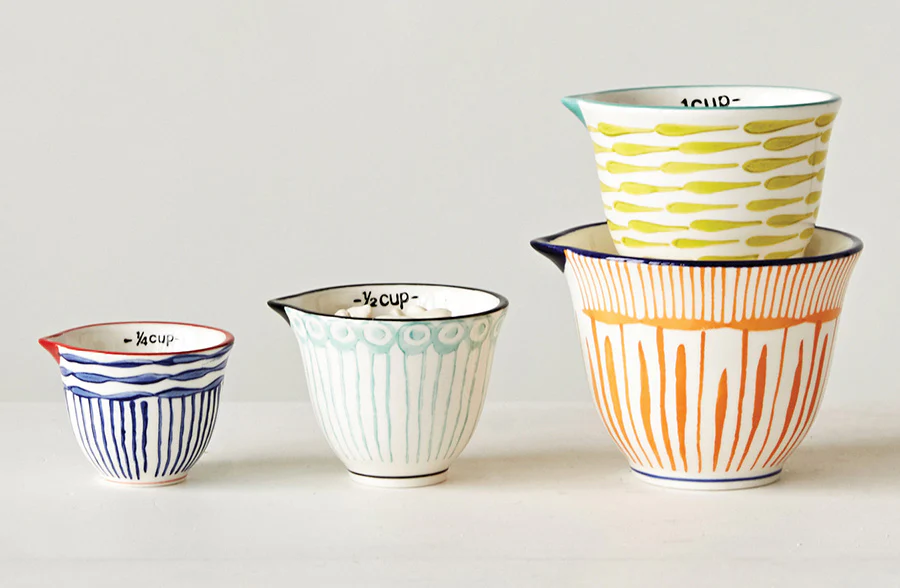 Hand-Stamped Stoneware Measuring Cups, Set of 4