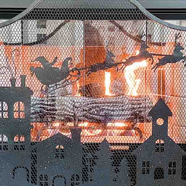 Merry Christmas Village Fireplace Screen