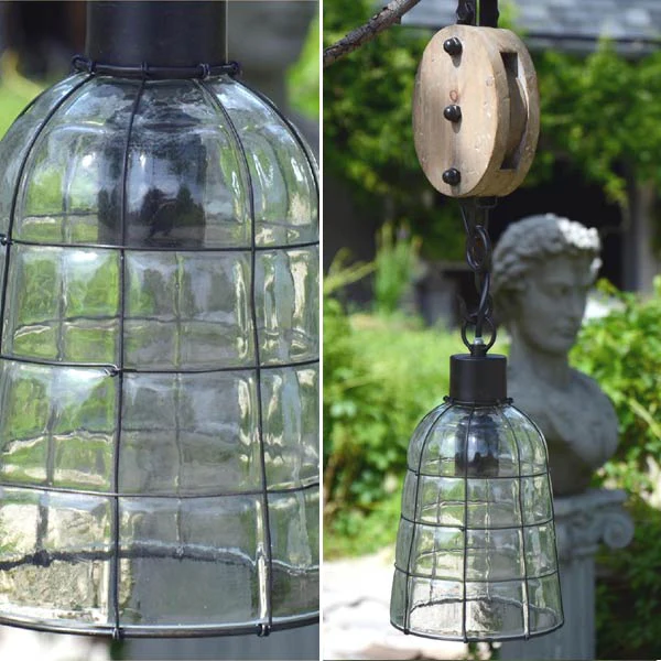 Wire Wrapped Glass Pulley Pendant