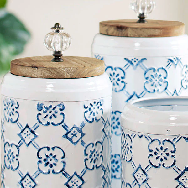 Delft Storage Canisters with Lids, Set of 3