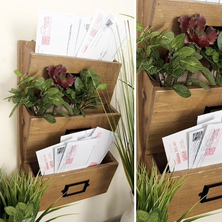 Three Tiered Wooden Wall Bin