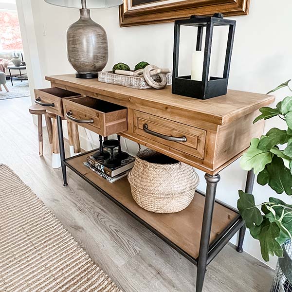 Natural Wooden Buffet Table with Drawers