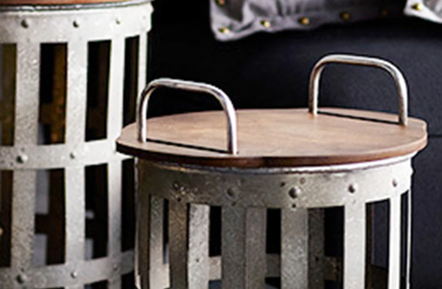 Cage Barrel Storage Tables, Set of 2