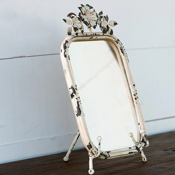 Standing Mirror With Metal Flowers