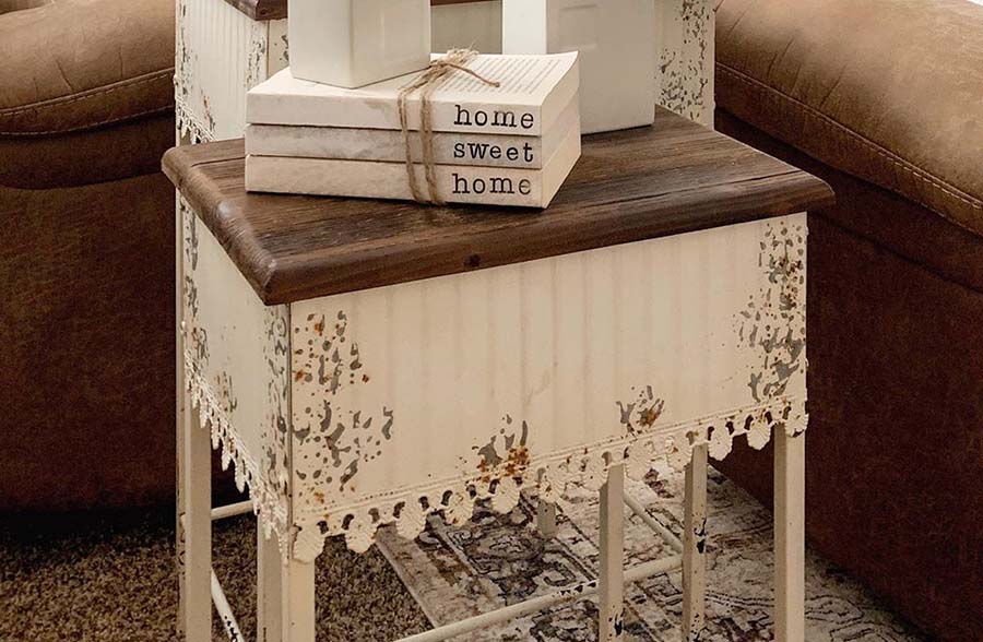 Distressed Scalloped Edge Side Tables, Set of 2