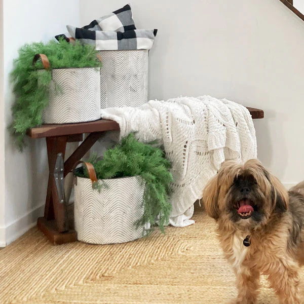 Oversized Textured Chevron Planters with Leather Straps, Set of 3