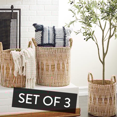 Brown Banana Leaf Storage Basket, Set of 3