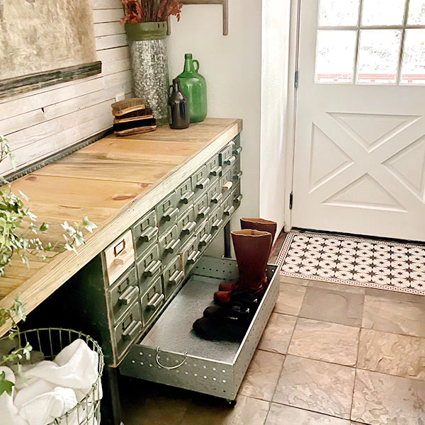 Galvanized Boot Tray on Wheels