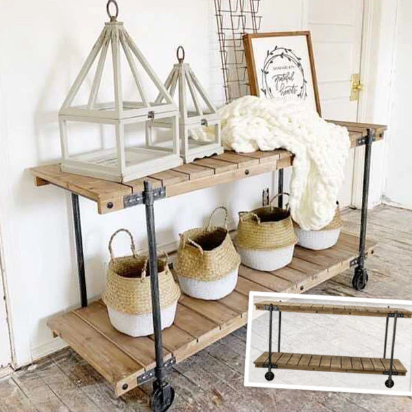 64 Inch Long Wooden Rolling Media Console Table