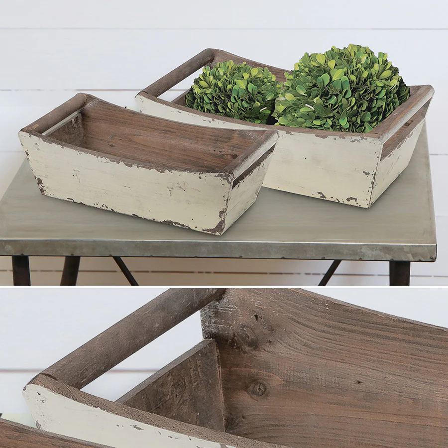 Distressed Wooden Trays  Set Of 2