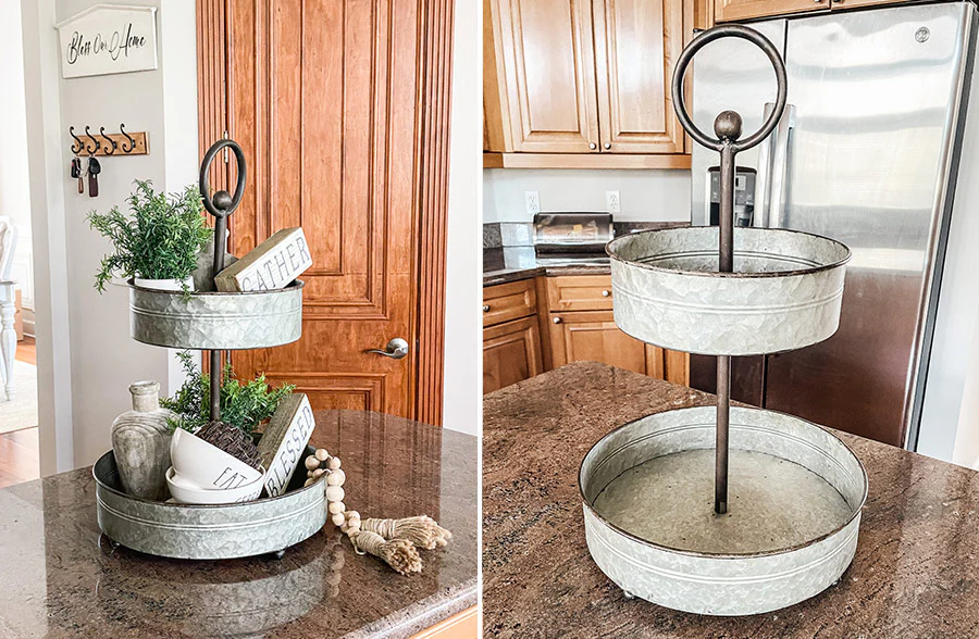 Galvanized Two Tier Serving Tray