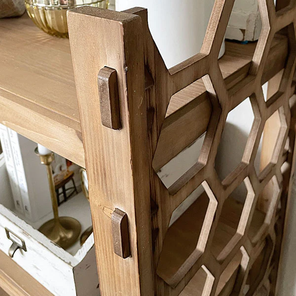 Large Natural Wooden Geometric Bookshelf