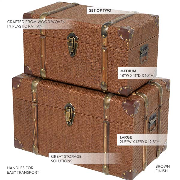 Vintage Inspired Wooden Trunks, Set of 2