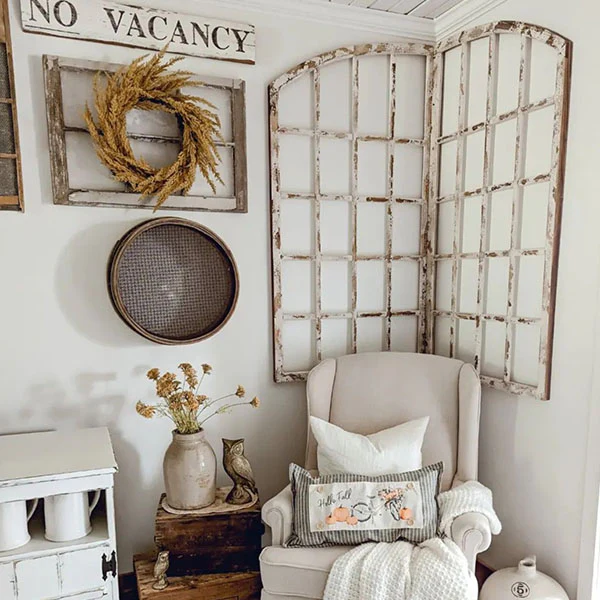 HUGE Distressed Hinged Window Frames, Set of 2