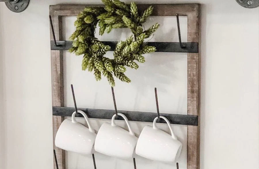 Wall Mounted Wood Framed Cup Rack