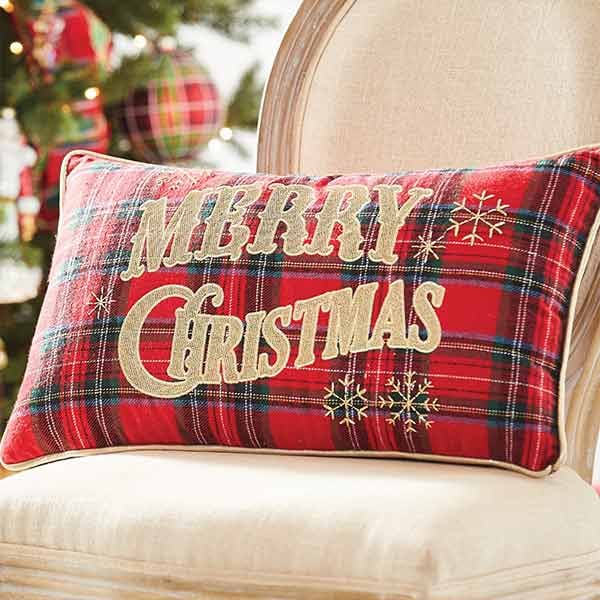 Merry Christmas Plaid Pillow