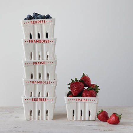 Textured Stoneware Berry Baskets, Set of 3