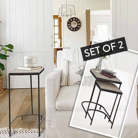 Distressed Wood and Metal Nesting Side Tables, Set of 2