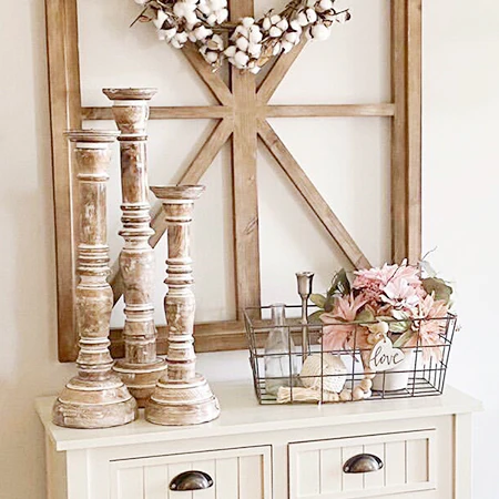 Chunky Wooden Carved Candle Holders, Set of 3