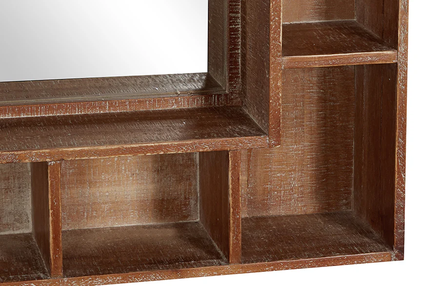 24 x 29 Inch Wood Cubbie Wall Mirror