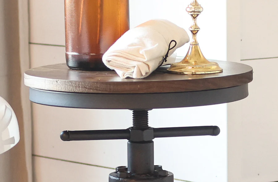 Adjustable Wooden Top Industrial Pipe Stool