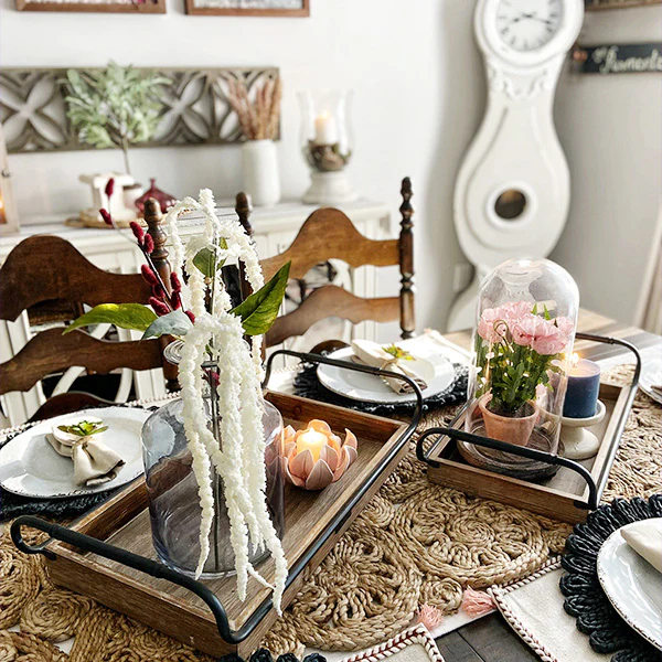 Weathered Wooden Trays with Rounded Metal Handles, Set of 2