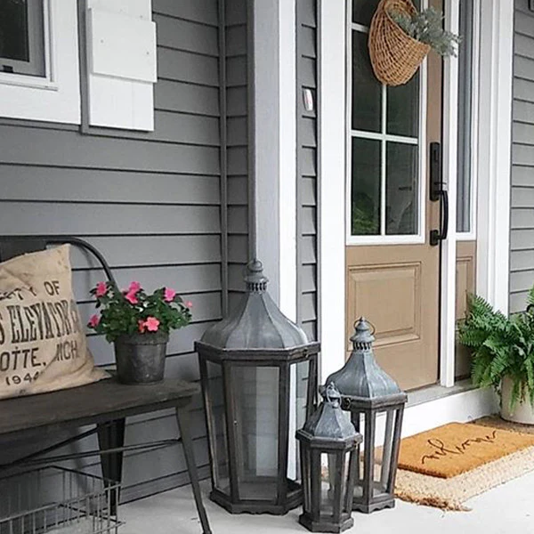 Wood and Galvanized Metal Lanterns, Set of 3