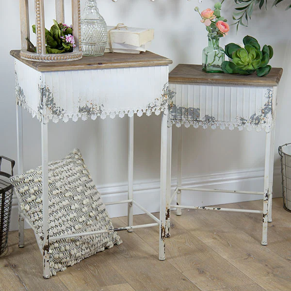 Distressed Scalloped Edge Side Tables, Set of 2