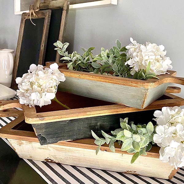 Distressed Wood Dough Bowls, Set of 3