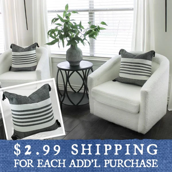 Black Striped Handloomed Throw Pillow with Tassels