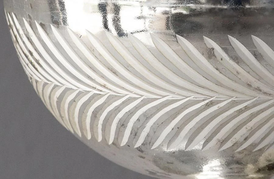 Mercury Glass Wreath Etched Compote