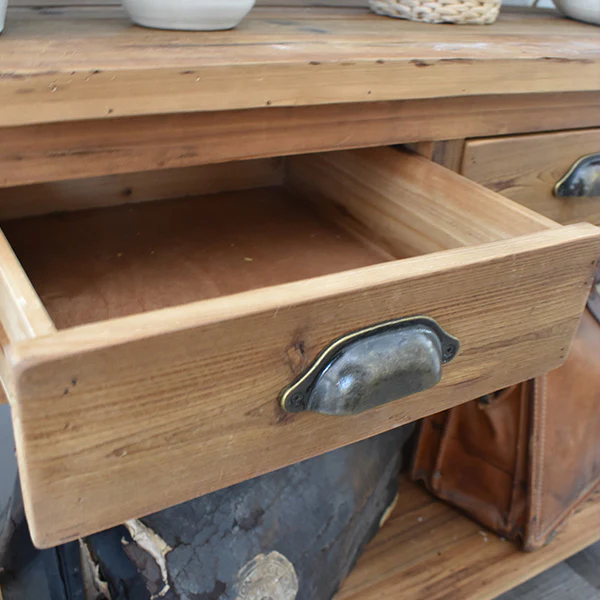 Natural Wood Console Table, Weathered with Drawers, Farmhouse